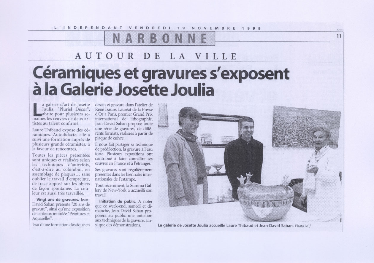 Céramiques et Gravures s'exposent à la Galerie Josette Joulia