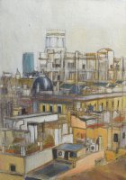 Peinture à l'huile : Vue de Barcelone depuis la Cathédrale